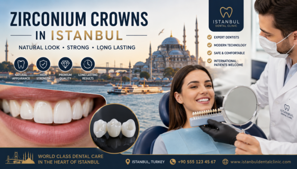 Zirconium Crowns in Istanbul for natural-looking smile design, cosmetic dentistry, dental veneers, full mouth restoration, experienced dentists, and modern dental clinics in Turkey. Zirconium Crowns in Istanbul